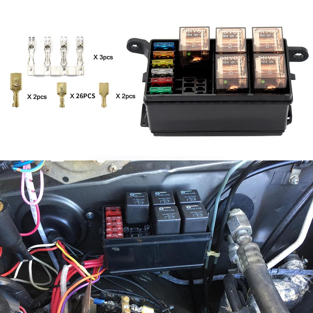 Universal DC 12V Car Marine Boat 6-Way Relay+ 6-Slot ATO/ATC Blade Fuse Holder Box Blocks for Automobiles Parts