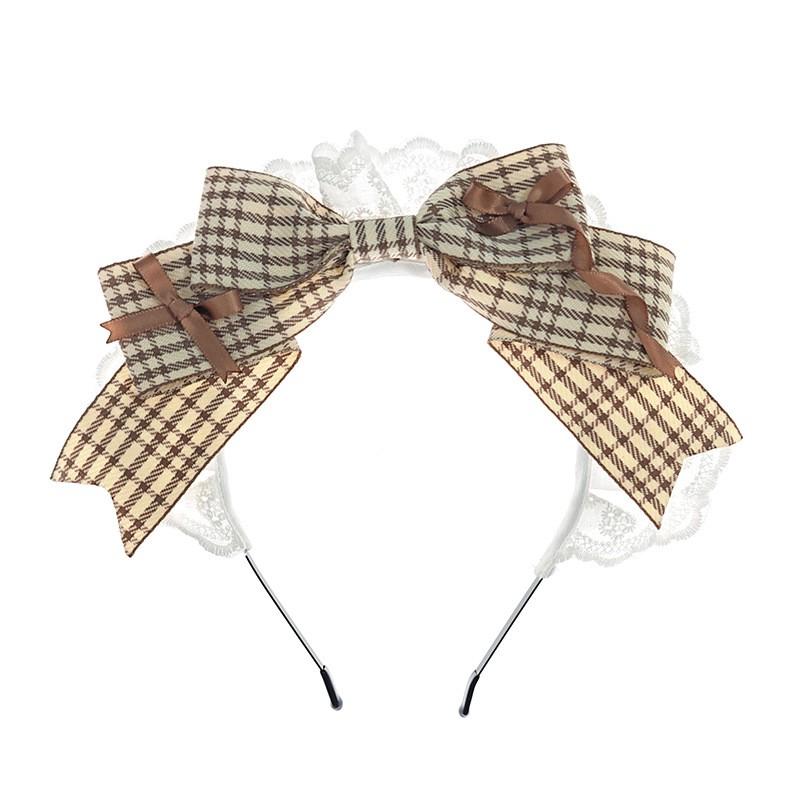 Handmade Lolita Maid Headband With Houndstooth Cosplay Anime Convention Womens Hair Accessory