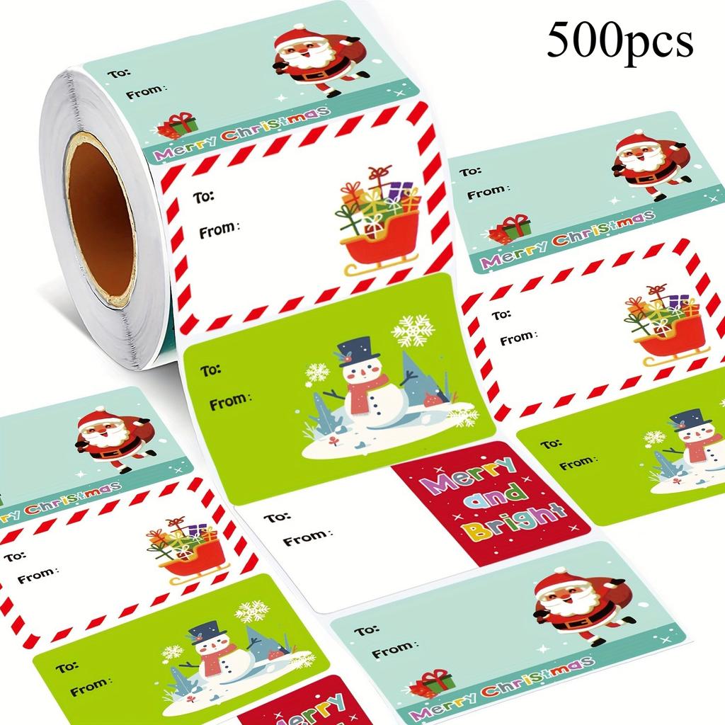 500pcs Christmas Gift Tags Stickers Festive Decorative Labels Xmas Patterns Present Packaging Envelopes Cards Sealing Stickers