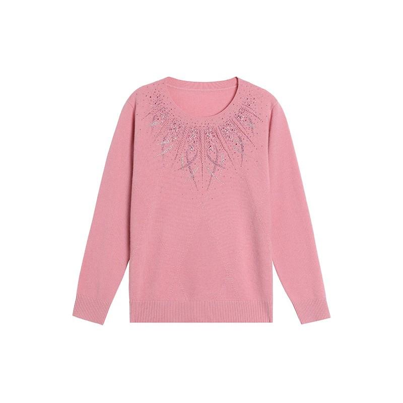 Premium Plus-Size Women's Pure Wool Sweater: Autumn/Winter Low Round Neck for Middle-Aged & Elderly