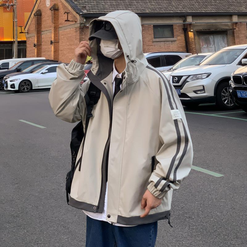 Haine de stradă pentru bărbați de primăvară și toamnă pentru băieți, cu glugă, stil vagabond, frumos, stil Hong Kong, jachetă casual largă
