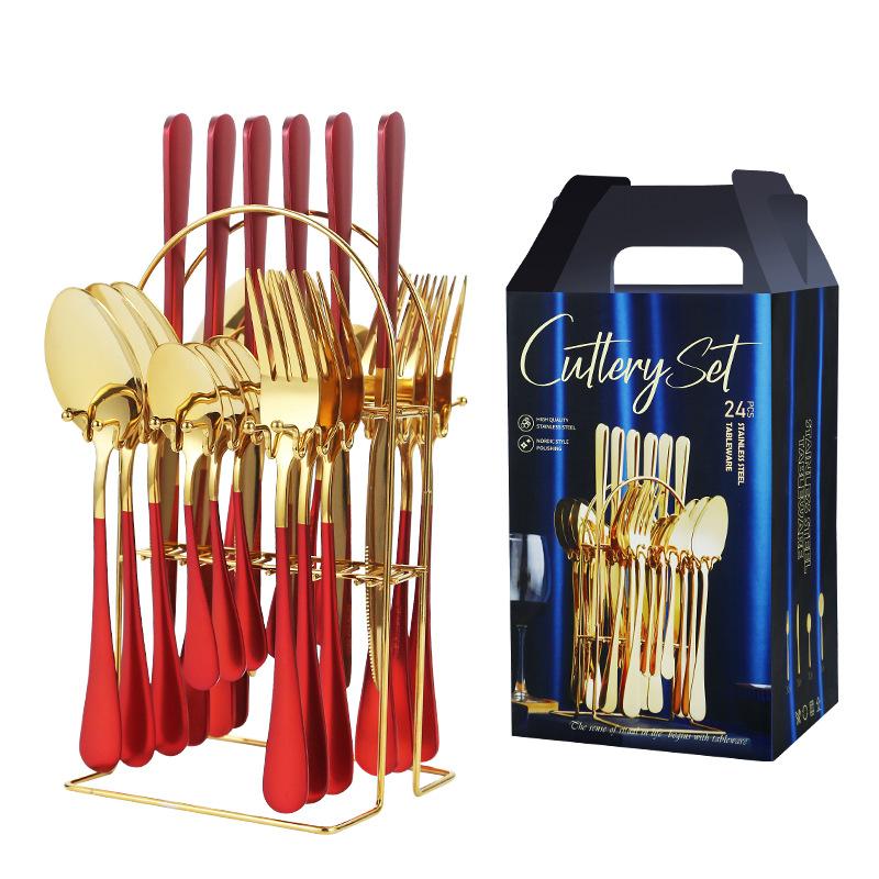 24-teiliges Luxus-Geschirr-Besteck-Set, Edelstahl-Geschirr-Set, Gold-Geschirr-Set, Messer, Gabel, Löffel, Spülmaschinen-Geschirr