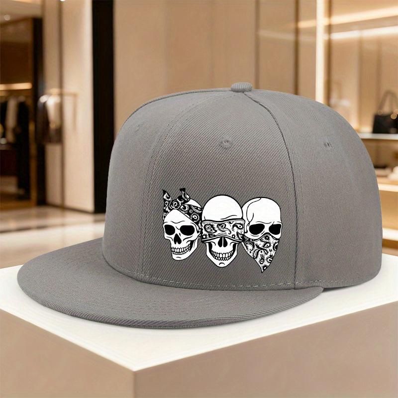 Three Skulls Hear See Speak No Evil Print Snapback Cap Polyester Adjustable Street Dance Baseball Hat Unisex