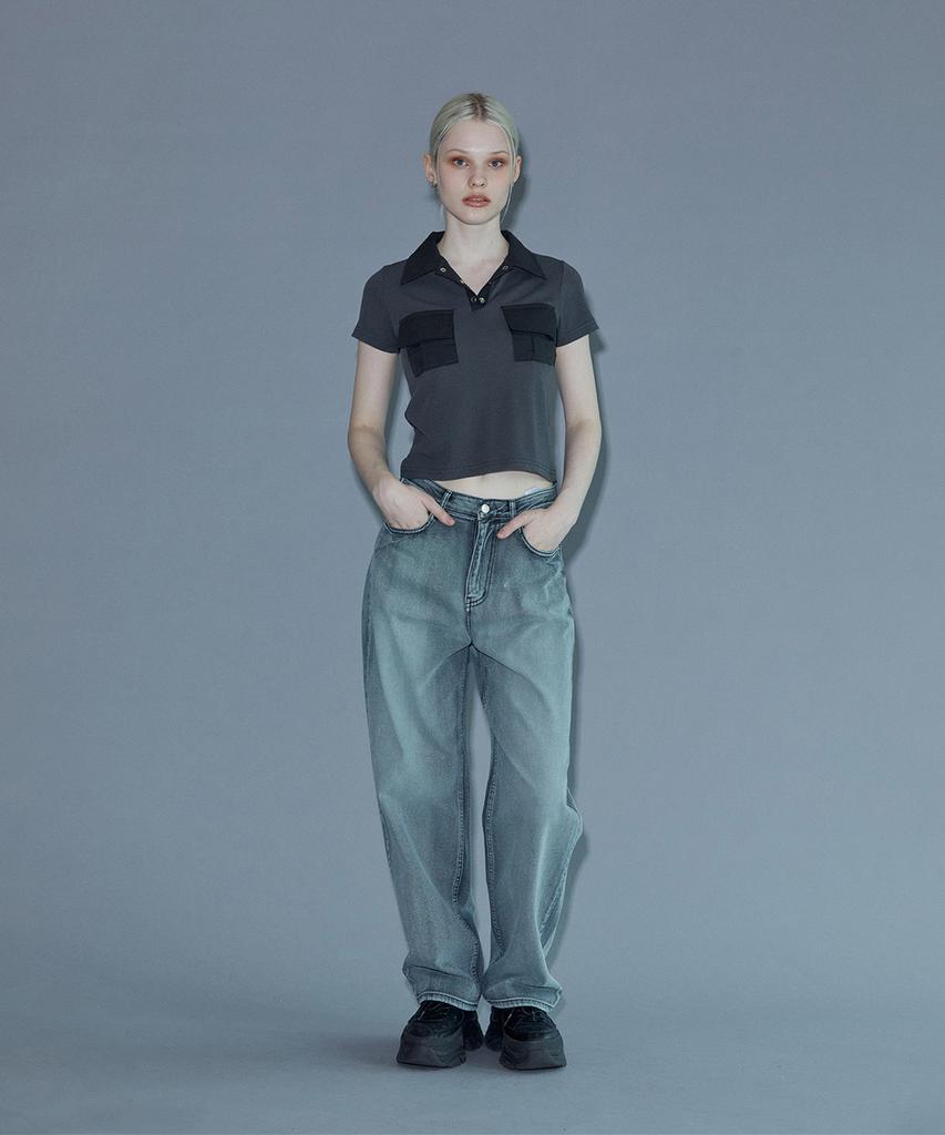 PINBLACK Flap Pocket Short Sleeve T-Shirt Gray