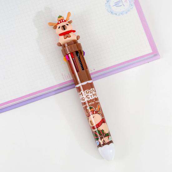 Christmas 10-Color Ballpoint Pen Santa Snowman Topper Designs Pen Multi-Color Writing Tool Fun Holiday Gift for Students Friends