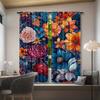 2 Stück Boho Blumenfenstervorhänge - Lebendiges Orange   Blau & Rosa Blumendesign   Stangentasche für Schlafzimmer   Wohnzimmer   Set