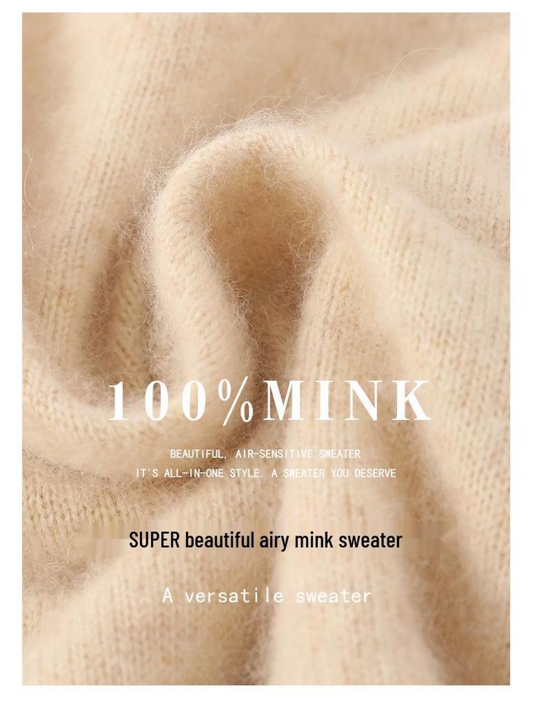 New Seamless Mink Velvet V-Neck Cashmere Sweater for Women - Loose Fit, Solid Color, Short Pullover Knitwear for Autumn and Winter