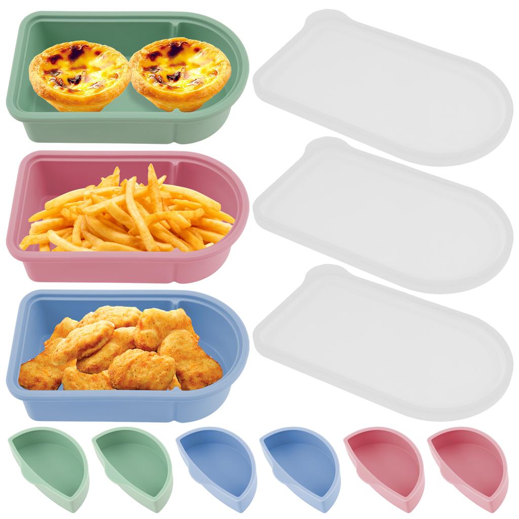 3Pcs Silicone Lunch Box With Lid Leak-proof Fruit Snack Salad Container Refrigerator Fresh-Keeping Box for Outdoor Picnic Office