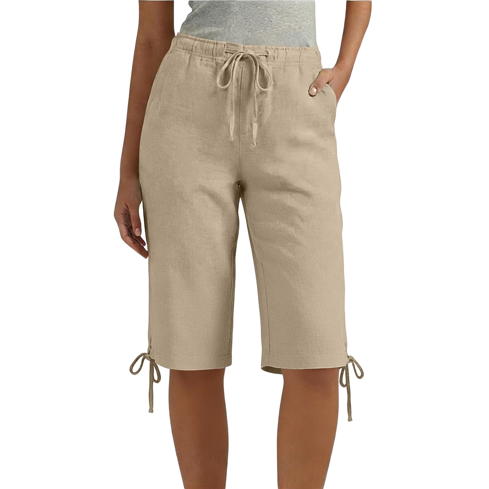 

Ladies casual and fashionable loose waist drawstring five quarter pants with pockets XL хакі