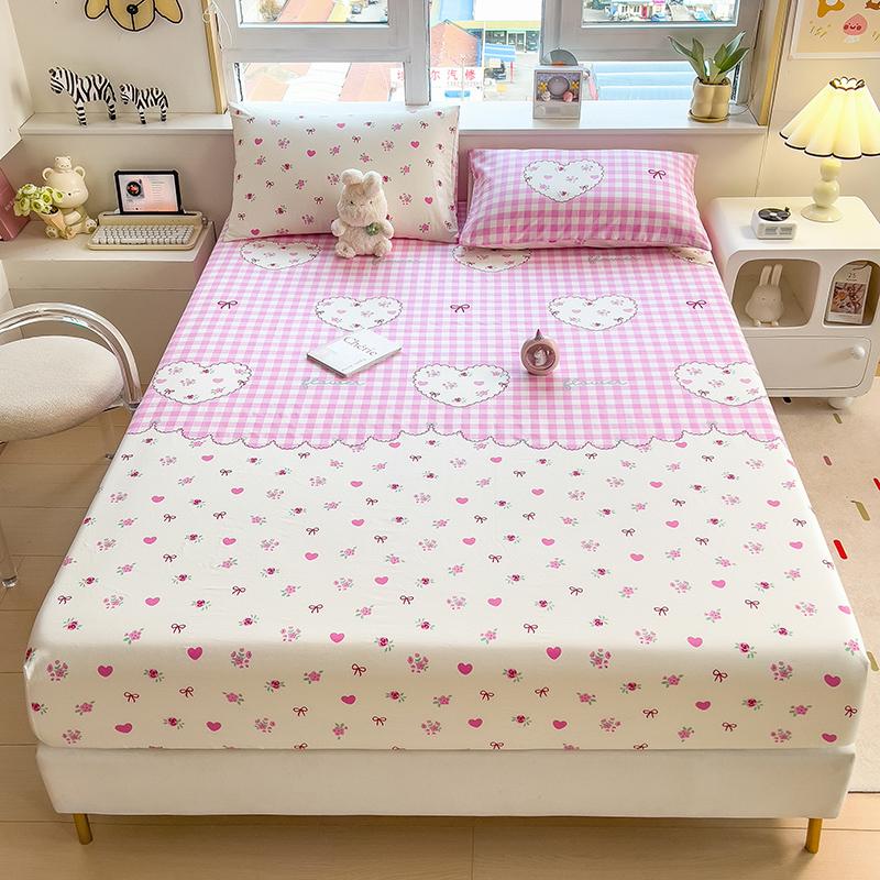 100%Cotton Fitted Bed Sheet Flower Printed Bed Sheet Set Single/Queen/King Pure Cotton Mattress Cover Protector Fitted Sheet
