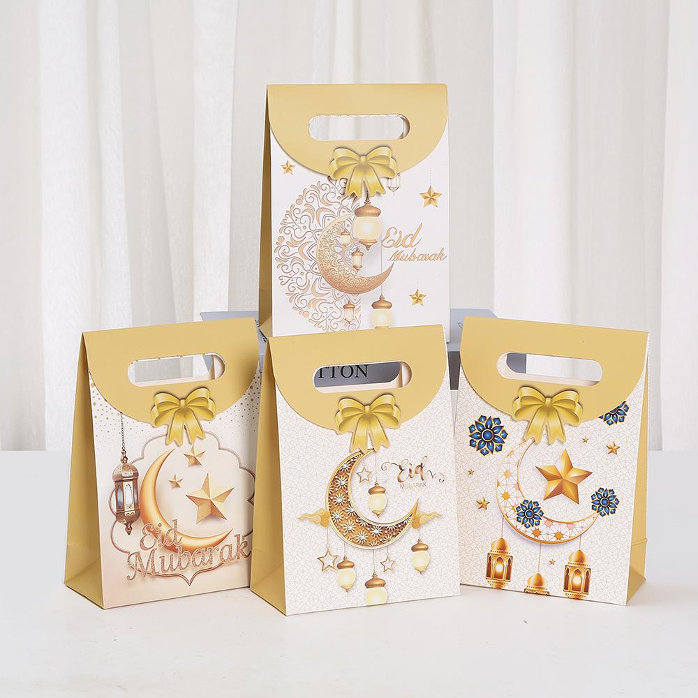 20pcs Eid Mubarak Ramadan Paper Tote Gift Bags Moon and Star Gift Bags for Party Favors Bakeries and Candy Packaging
