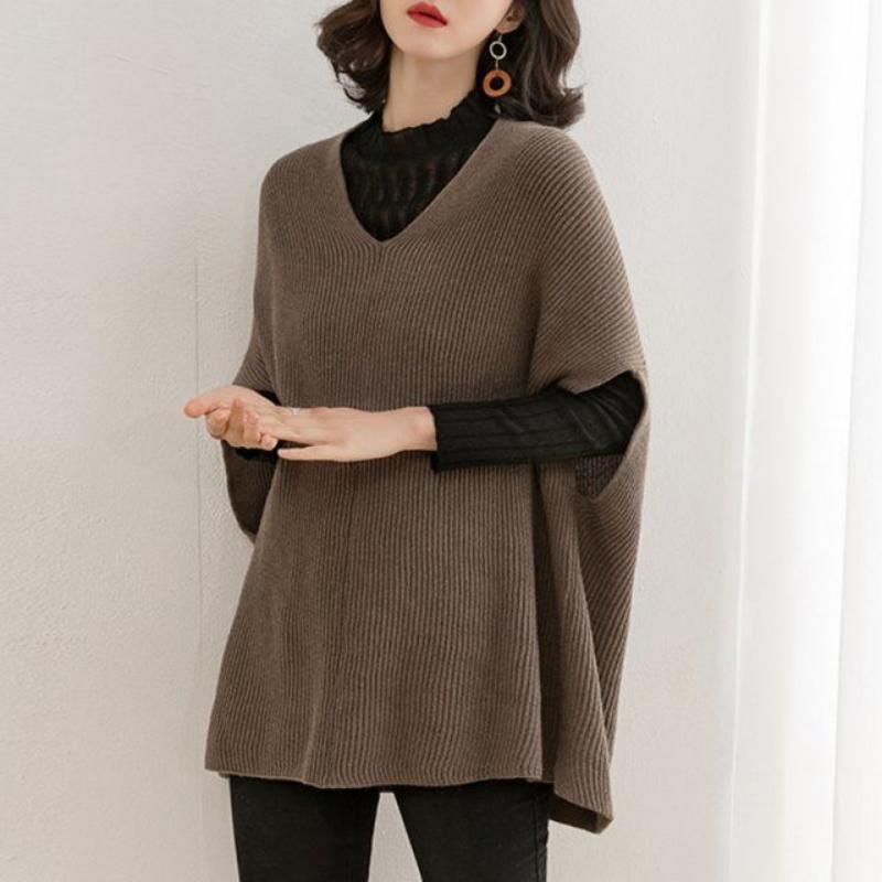 Pullover Vest Female 2023 Autumn/Winter Western Loose Pullover Folded Shawl Knitwear Medium Length Vest Overlay Top for Women