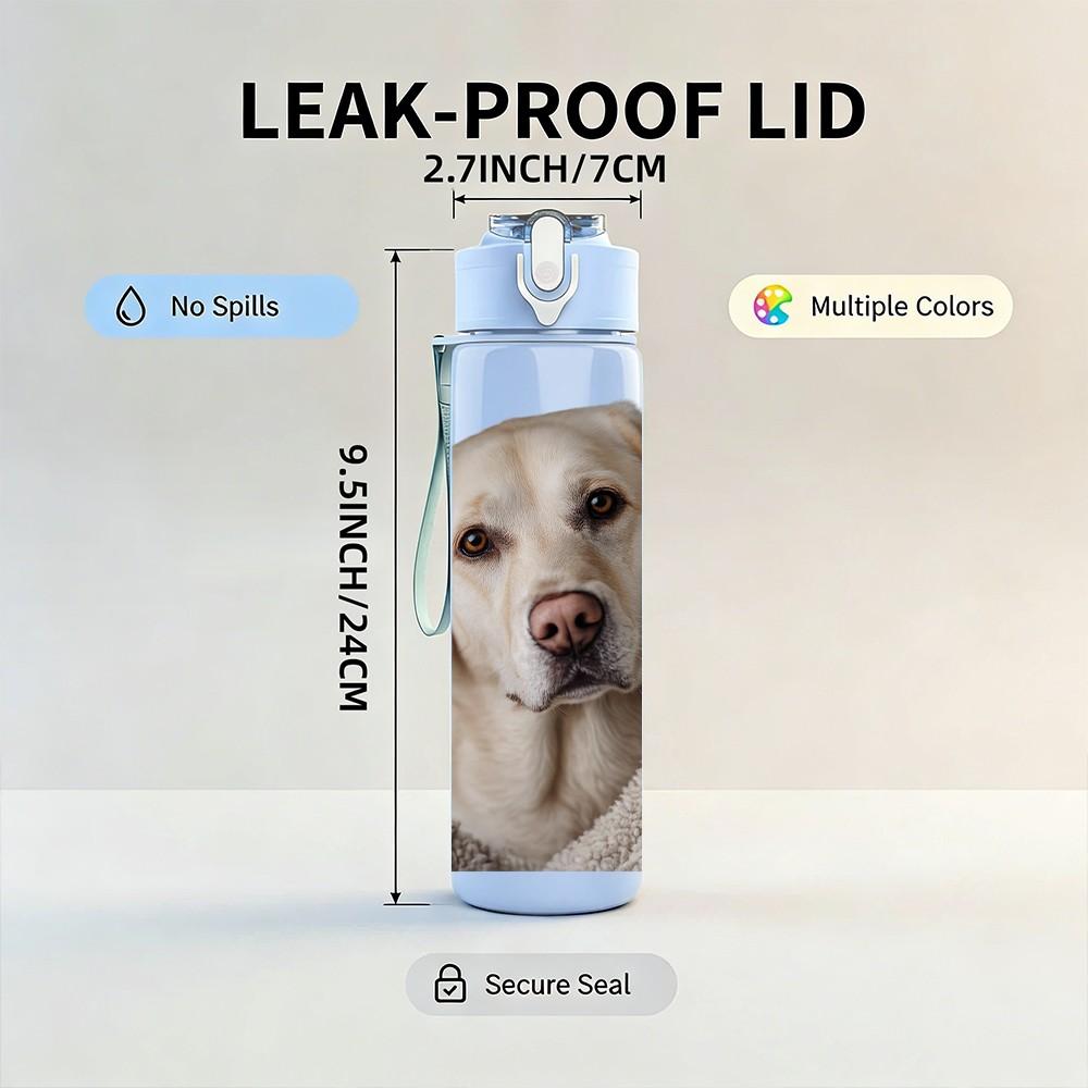 1PC Labrador Retriever Dog Pet Print 750ml Color Plastic Sports Water Bottle Leakproof Flip Straw Lid Suitable for Sports Office Home Use