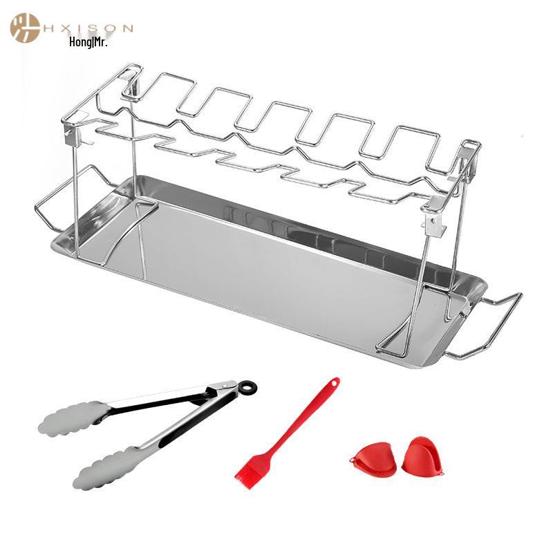 14-Section Stainless Steel Foldable Chicken Leg Roaster for Outdoor BBQ Grill