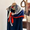 Korean Version of Splicing Contrasting Color Fashion 91 Simulated Silk Square Scarf Spring and Summer Thin Versatile Sunscreen Scarf Professional Lead