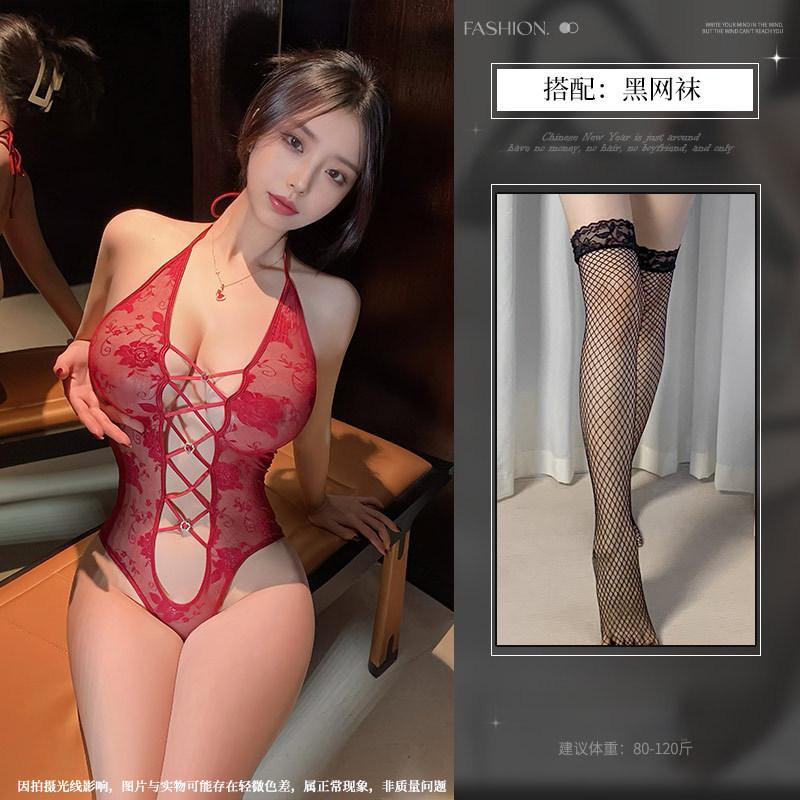 Neck onesie sexy free lace perspective waist tight lingerie women's temptation empty love