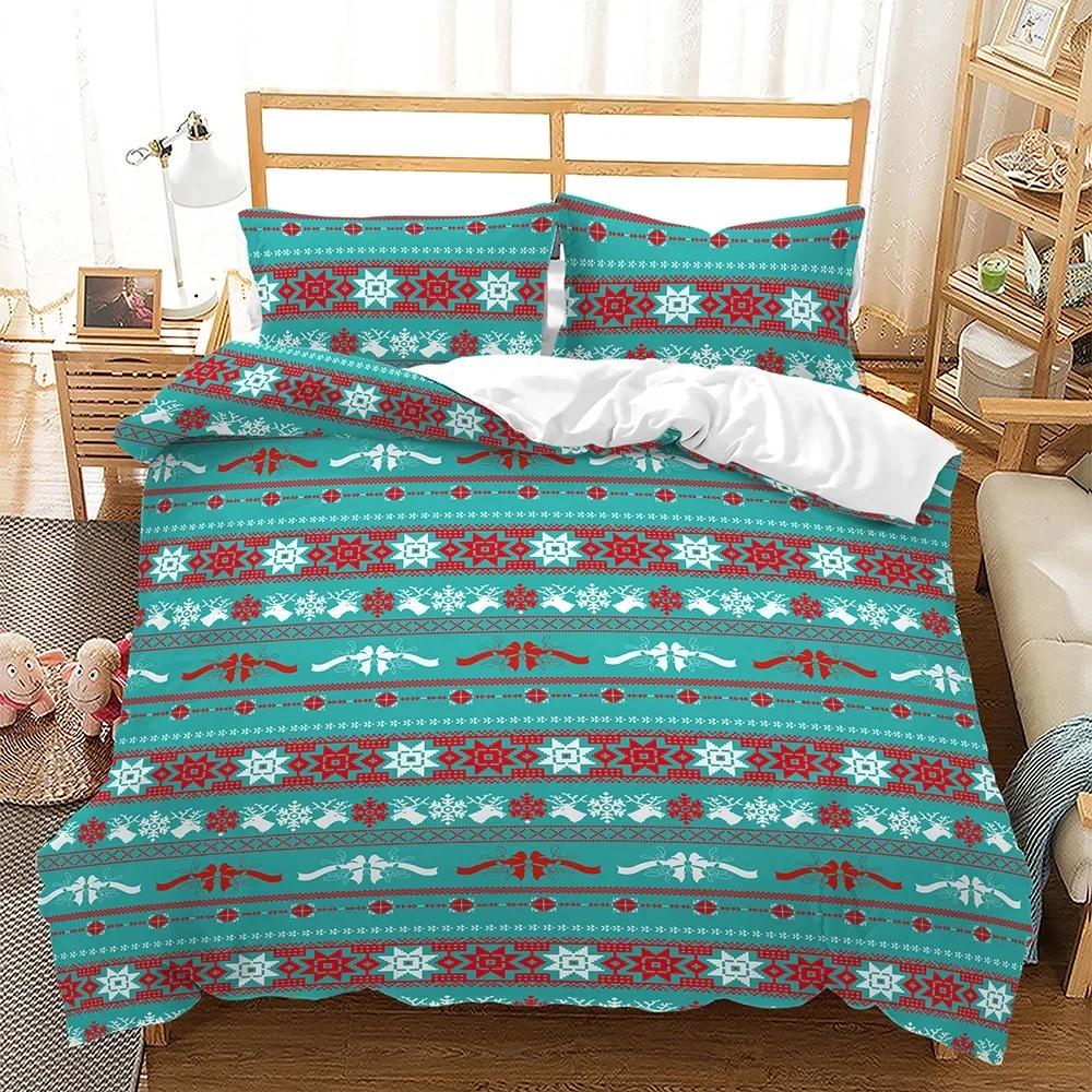 Navidad Plaid Merry Christmas Tree Duvet Cover Twin King Festival Santa Deer Bedding Set Polyester Quilt For Adults Home Decor