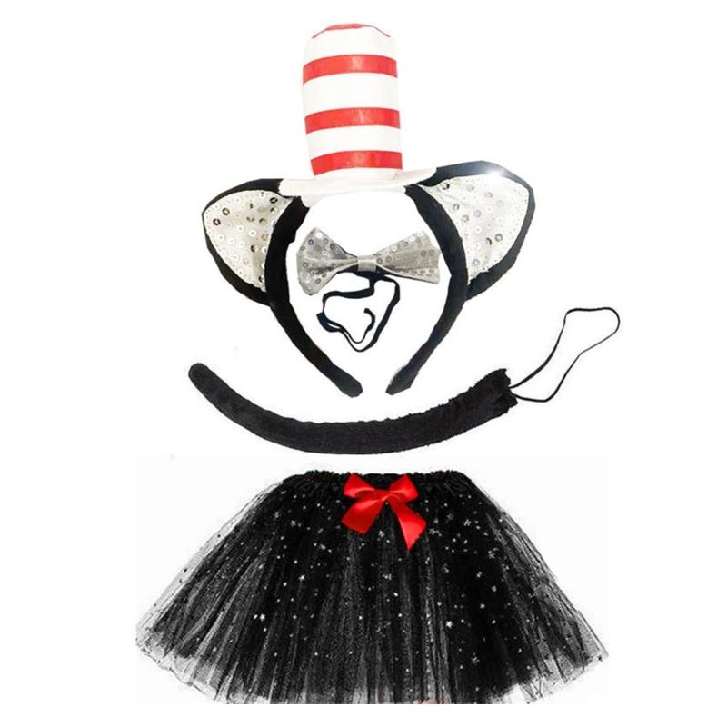 Cats Costume Accessories Cats Ear Headband Cats Tail Glove Bowtie for Women Girl Cosplay Christmas Halloween Dress Up