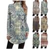 Women's Casual Fashion High Neck Button-Down Retro Print Long Sleeve Top