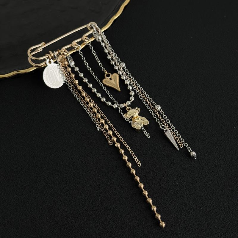 Unique Multi Layer Tassel Chain Brooch for Men Women Punk Personality Jewelry Accessory for Costume Formal Wear