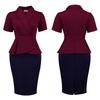 Übergröße Damen Kurzarm Rüschen Farbblock Hoher Bund Bodycon Midi Kleid