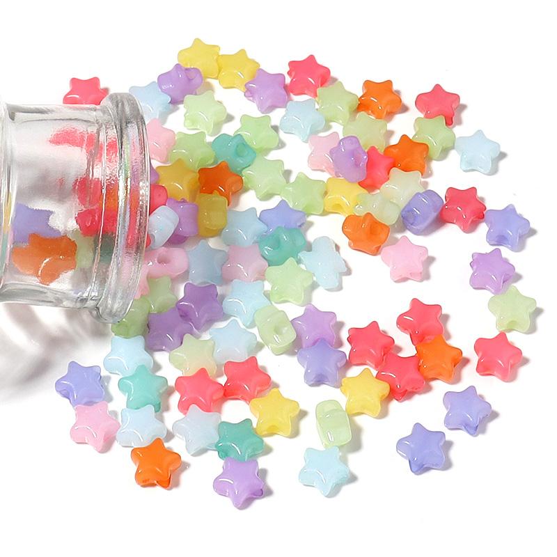 100pcs/Lot 9mm Acrylic Beads Jelly Colored Five Point Star Large Hole Loose Beads For DIY Handmade Jewelry Bracelet Necklace