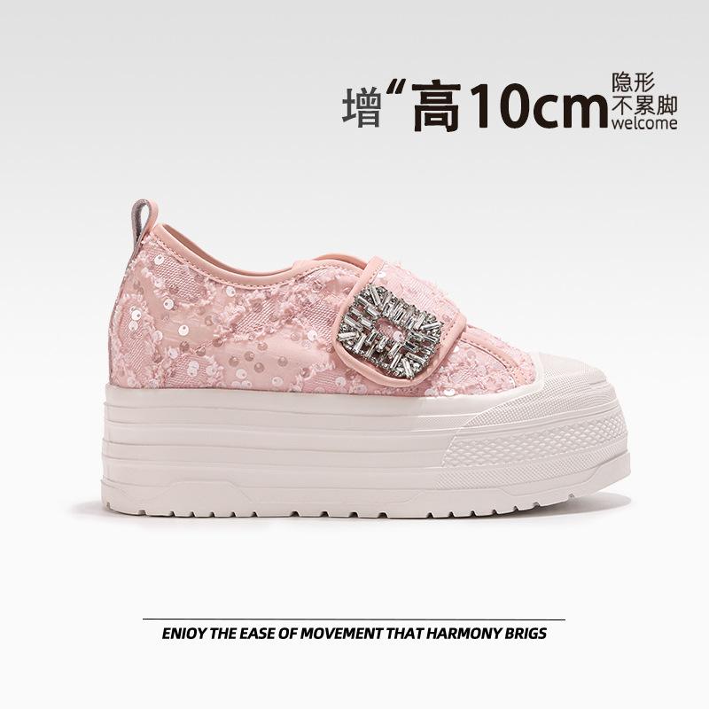 

Small thick-soled inner height-increasing board shoes women s new mesh lace little white shoes versatile sports and leisure shoes 34