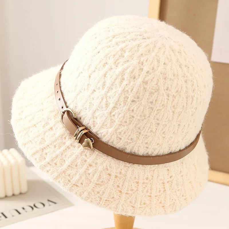

Women s Bucket Hat Winter Windproof Fisherman Cap With Belt Knitted Warm Casual New 56-58cm бежевый