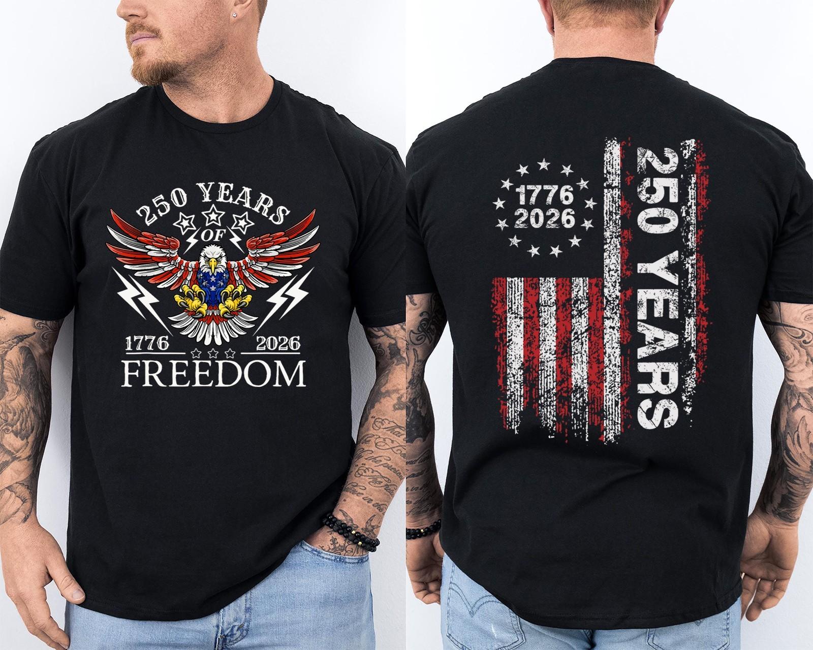 America 250th Birthday US Flag 250 Years Eagle Patriotic 1776-2026 2 Sided Tee S разноцветный