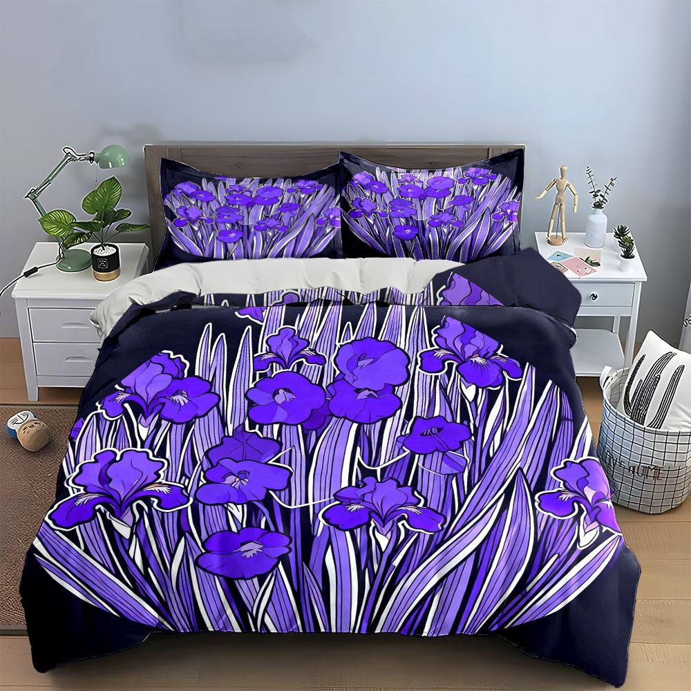 Purple Floral Three-Piece Set Soft Comfortable Duvet Cover Bedding Set Included 1*Duvet Cover & 2*Pillowcases, Gift