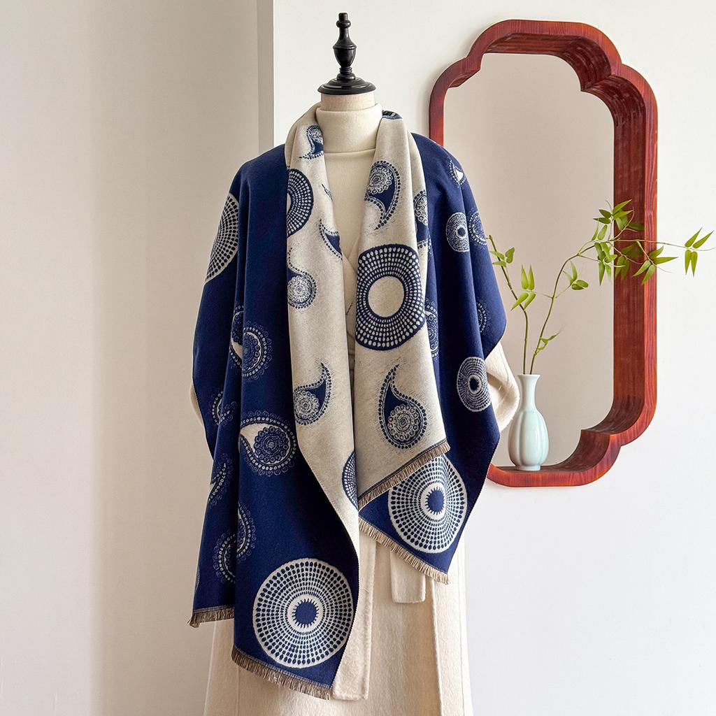 Latest Design Winter Two-Sided Jacquard Cashmere Scarves High Quality Women Thicken Wrap Shawl Ladies Wool Pashmina Scarf