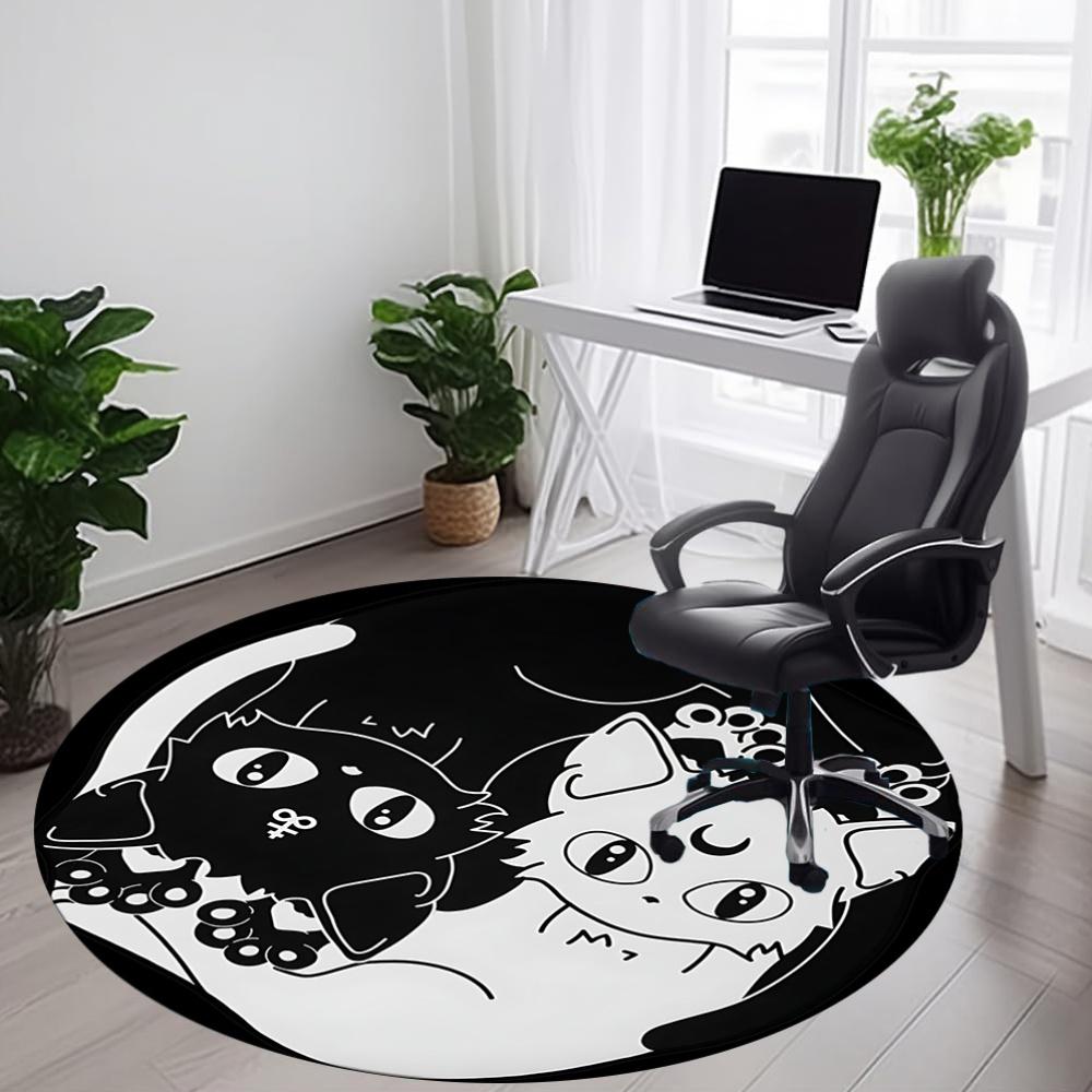 1pc Yin Yang Black White Cats Office Round Area Rug, Indoor Mat Suitable For Office, Under Office Chairs Bedroom Living Room Home Decor, Room Deco