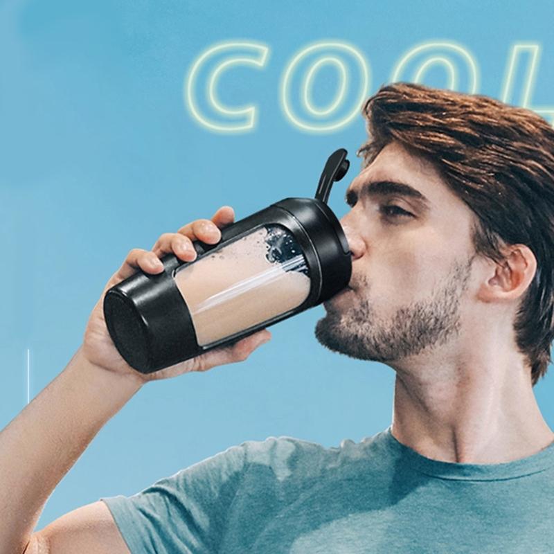 Electric Shaker Bottle 650ml Rechargeable Powerful with Powder Compartment for Smooth Protein Shakes Supplement Storage