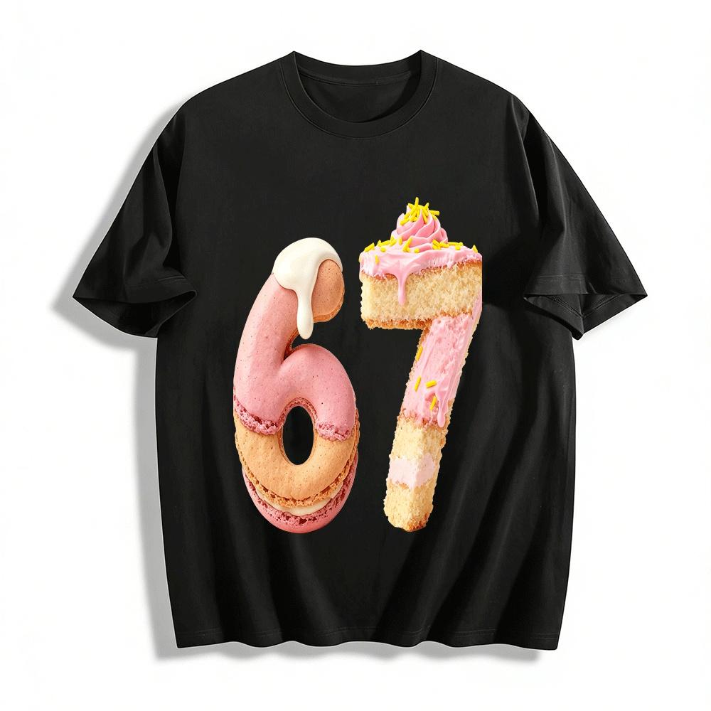 Fun Number 67 Dessert Print Casual Top Pure cotton T-shirt XXS