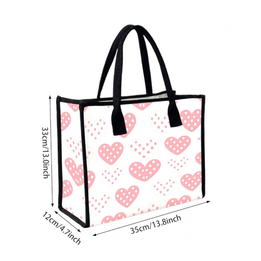 Sweet Heart Pattern Tote Bag Stylish Daily Shopping Portable Casual Shoulder Handbag