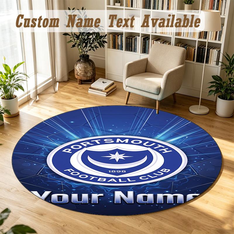 Round Rug Custom NamePortsmouth FC Pattern Non Slip Carpet Home Floor Decor