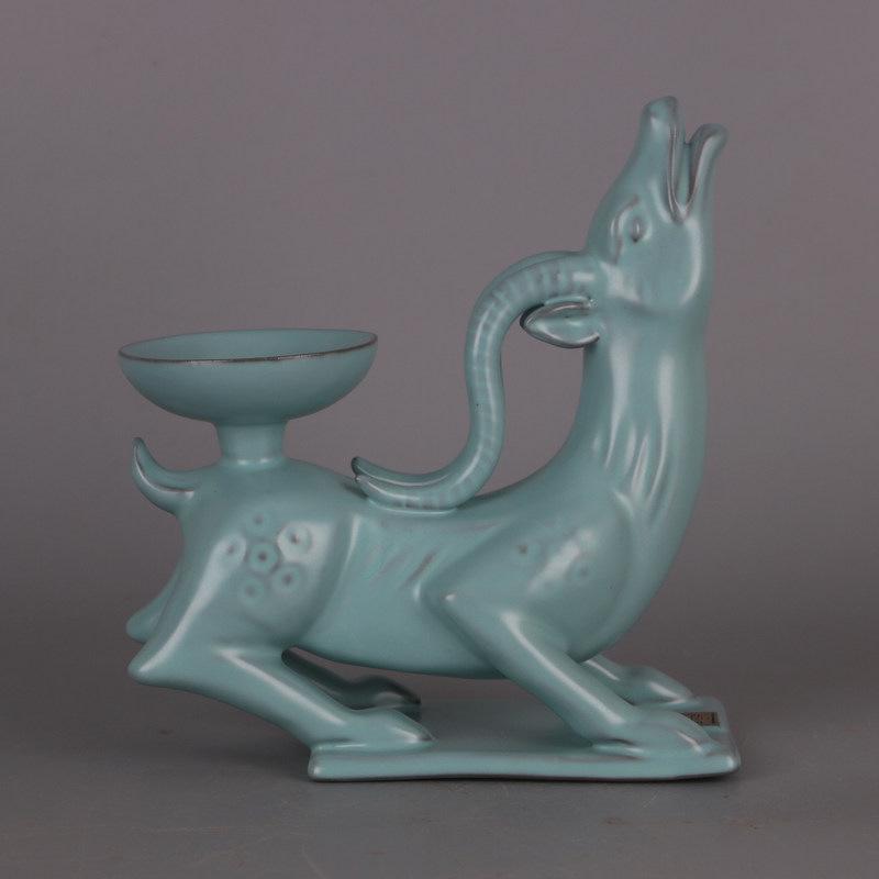 Song Dynasty Ru Kiln Sky Blue Glaze Plum Blossom Deer Pattern Porcelain Oil Lamp