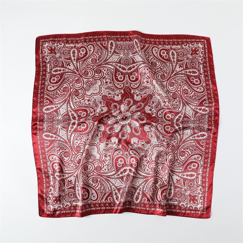 Geometric cashew flower satin print silk scarf shawl sunscreen square scarf 91 satin imitation silk headscarf women's scarf