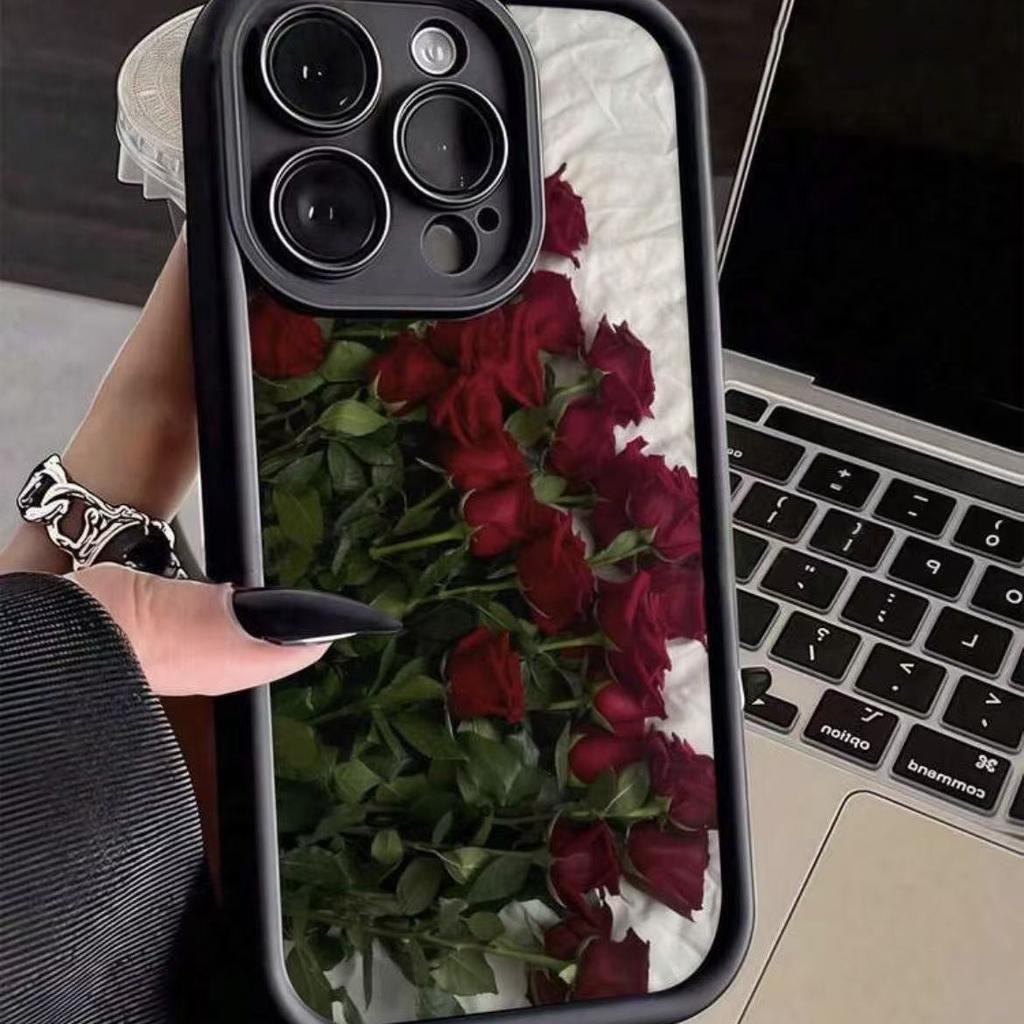 White Background Roses Are Suitable for Iphone16pro Mobile Phone Case Apple 15 Anti-drop 14/13promax New 12 Women
