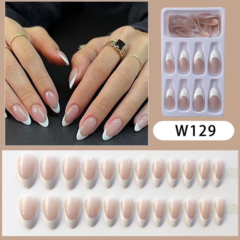 Minimalist Almond White Press-On Nails - French European Style, Removable Manicure Stickers