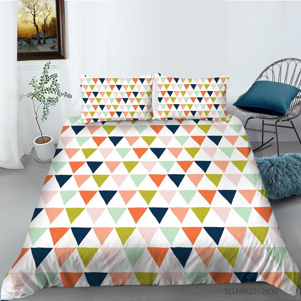 3D-Grafik-Bettwäsche, buntes Muster, Bettbezug und Kissenbezug, 2 oder 3 Stück Mikrofaserstoff mit Reißverschluss, waschbar, superweiche Heimdekoration