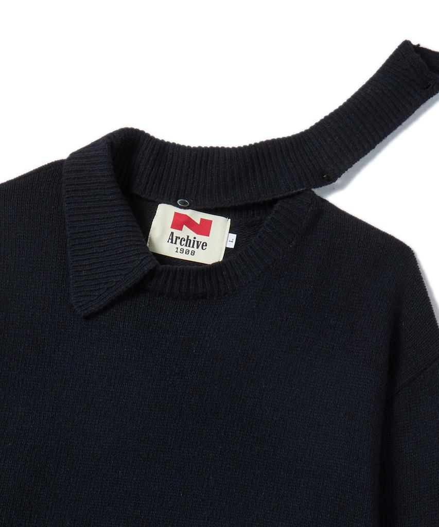 BEYOND CLOSET [Collection Line] Modular Collar Wool Knit Navy