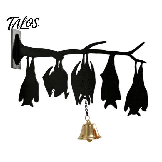 Dark Style Wall Art Halloween Hanging Decor, Matte Black Dead Branch Bat Silhouette Ornament Easy Assembly Mount with Metal Bell, Install for