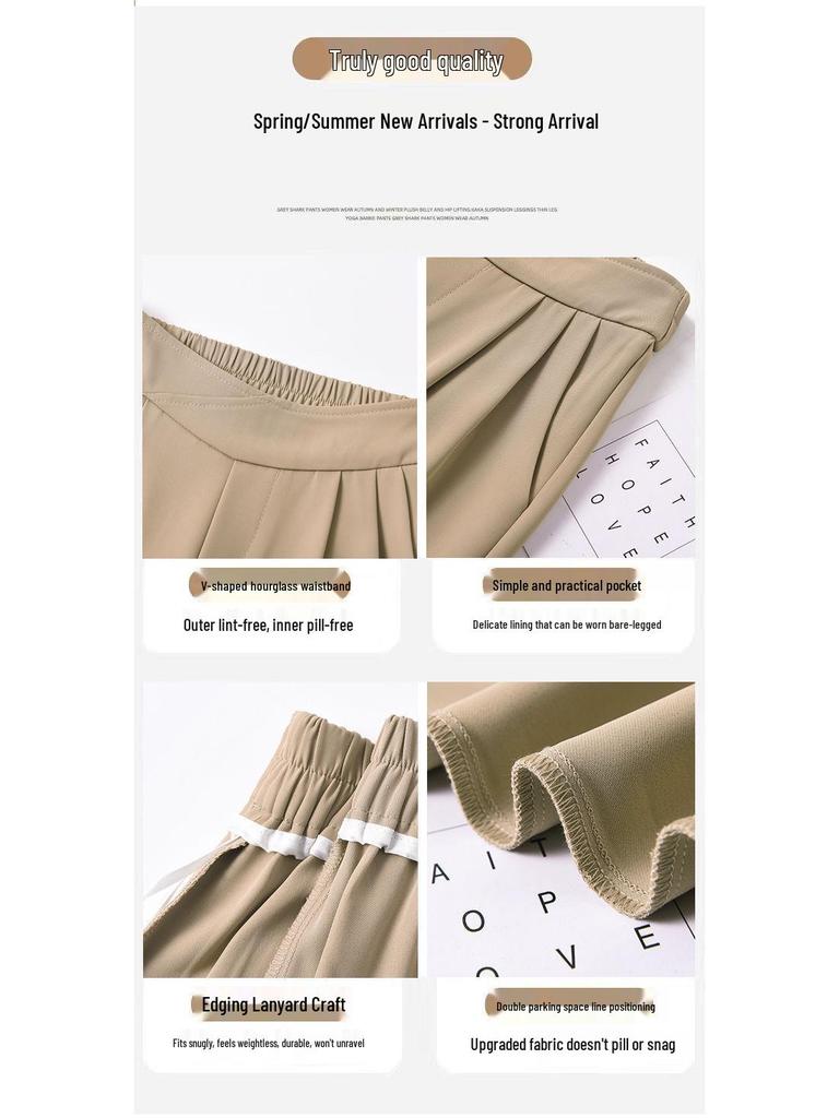Women's Casual Ice Silk Pleated High-Waisted Pants - Summer Petite, Thin & Slimming Suit Pants