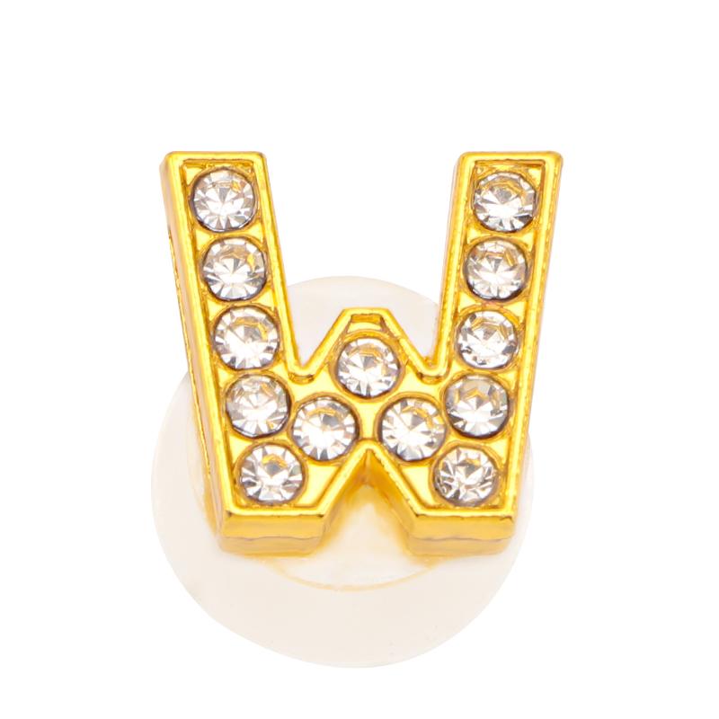 New Gold Letter Alphabet Shoes Charms Metal Button Rhinestone Crown Shoe Decorations Garden Shoes Accessories for Women Man 1PCS
