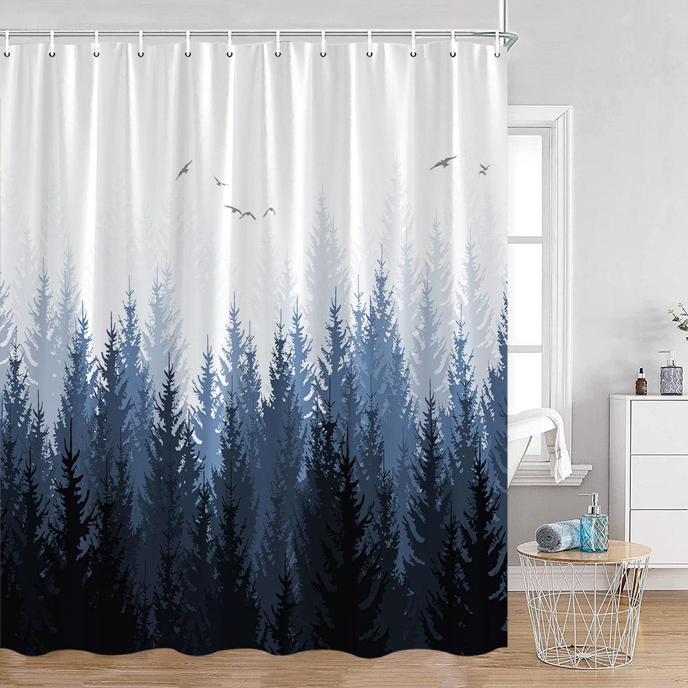 Misty Pine Forest Shower Curtains Rustic Nature Forest Green Pine Trees Fantasy Woodland Bath Curtain Modern Home Decor for Bath