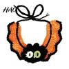 Cozy Knitted Pet Clothes Halloween Costume for Cats Small Dogs, Handmade Crochet Witch Hat Bib Puppy Party Accessories Collar, Adjustable Holiday Dog