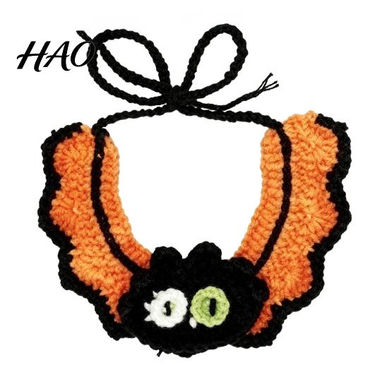 Cozy Knitted Pet Clothes Halloween Costume for Cats Small Dogs, Handmade Crochet Witch Hat Bib Puppy Party Accessories Collar, Adjustable Holiday Dog
