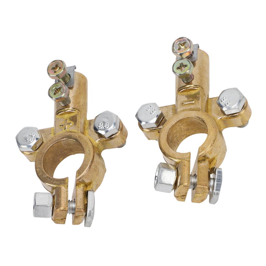 1 Pair Brass Battery Terminal Connectors Positive Negative Battery Terminals Clamp Set for Marine Car Boat RV Vehicles