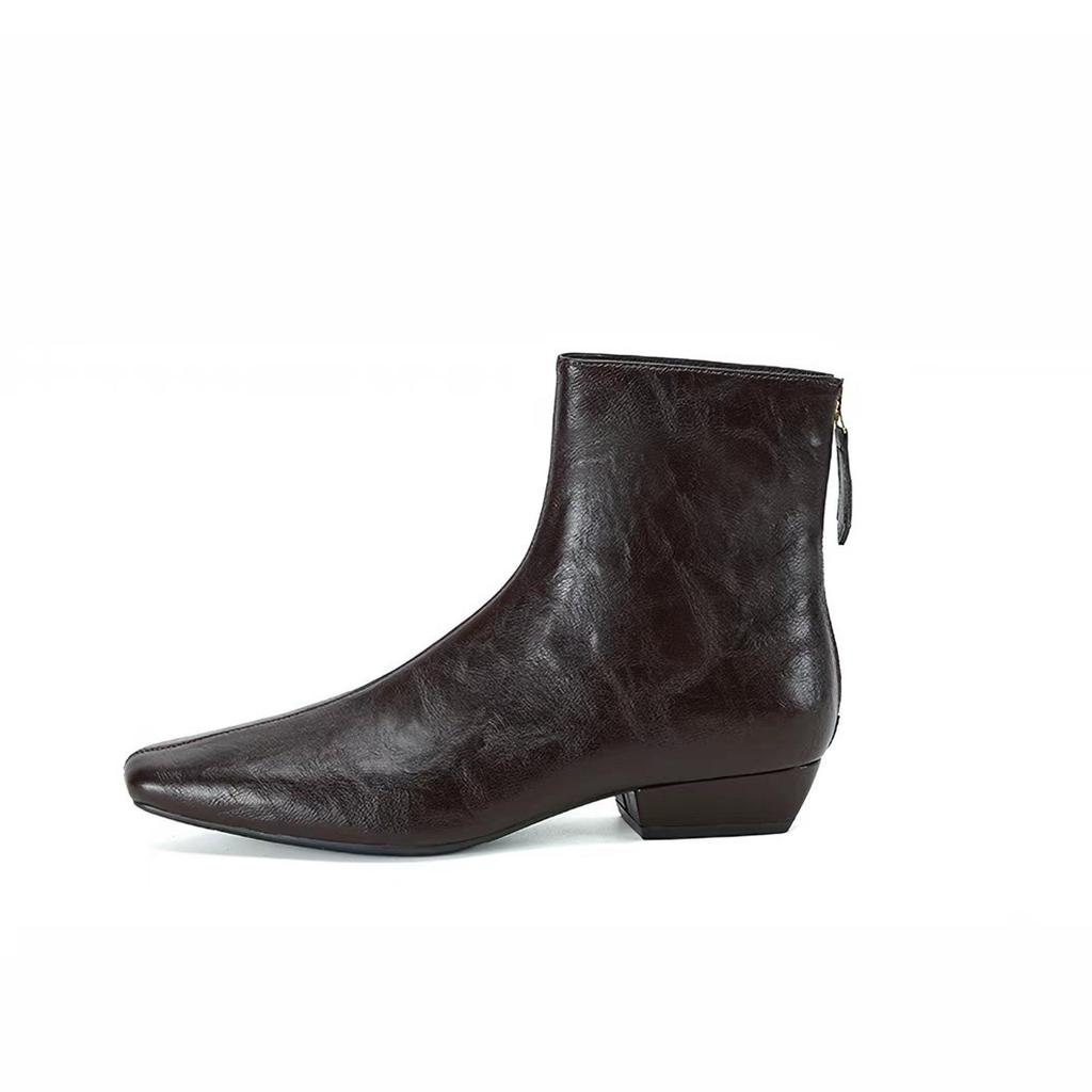 Autumn temperament square head low-heeled fashion short boots women's French rear zipper low-heeled women's boots